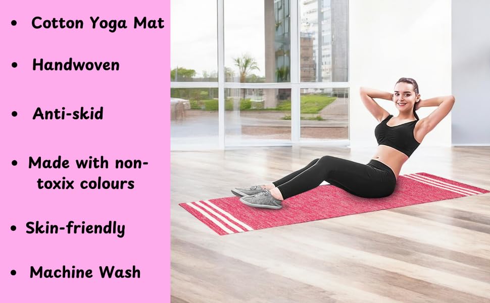Image of Pure cotton anti-skid, machine wash yoga mat. 73inches x 24inches, 5mm thickness (5mm (Couple combo))