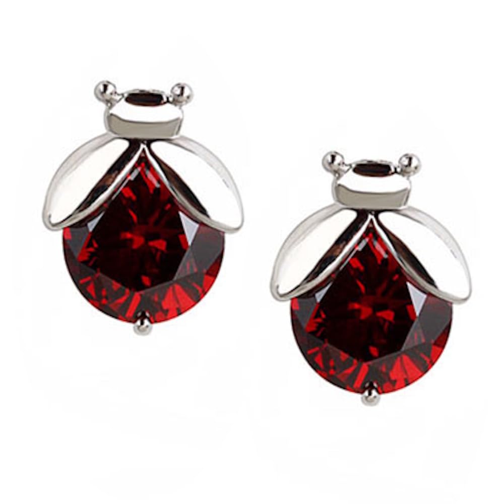 Ladybugs Zirconia Crystals or White Simulated Pearls Stud Earrings 18K White Gold Plated for Women