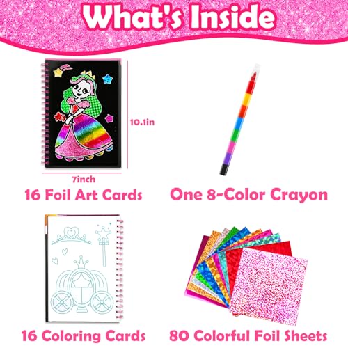 Image of FUNNYB&G Foil Art Craft Kit for Girls 4-10 Years Old: Mess-Free & No-Glue, Create 16 Sparkly Princess Unicorn Pictures - Perfect Travel Toy & Birthday Gift for Kids (Princess)