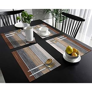 Vandarllin Placemats Set of 6, Retro Rustic Barn Wood Texture Polyester Stain Resistant Table Mats Washable Placemat Decoration for Kitchen Dining Table Ombre Ground Color Brown Grey Vandarllin Placemats Set of 6 Retro Rustic Barn Wood Texture Polyester Stain Resistant Table Mats Washable Placemat Decoration for Kitchen Dining Table Ombre Ground Color Brown Grey