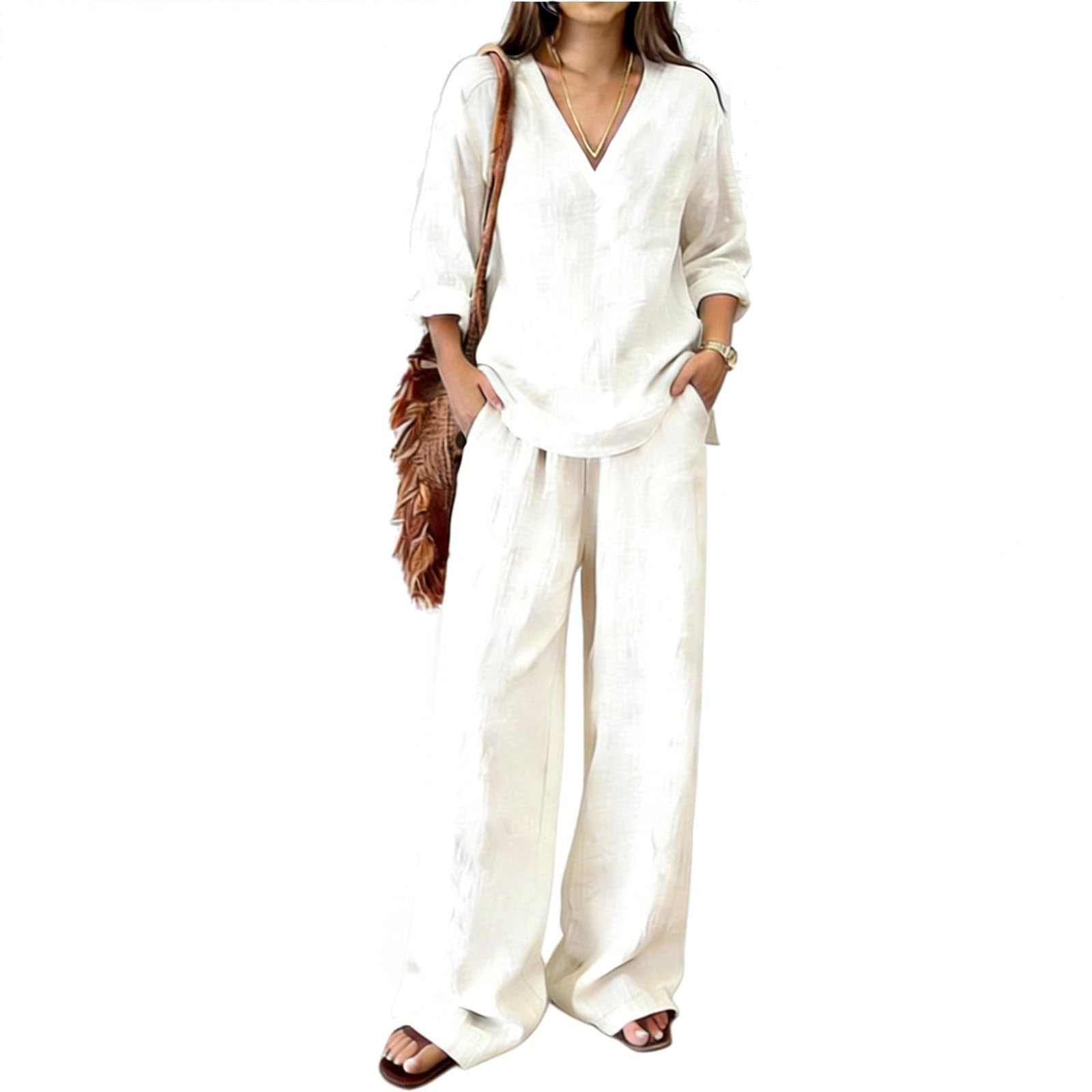 Conjunto de dos piezas para mujer traje de verano cómodo con pantalones de ocio 6