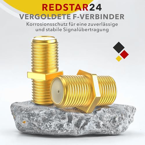 RedStar24 F-Verbinder Sat Kupplung Verbinder Vergoldet F-Stecker Kupplung/Sat Kabel Adapter Verlängerung für SAT Antennenkabel/Koaxialkabel/BK Anlagen 2 Stück