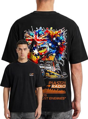 Image of Men's Cotton Oversized T-Shirt - Relaxed Fit Half Sleeve F1 Graphic Print Tee for Streetwear & Casual Outings - Black