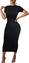 Women's Long Bodycon Dress - Summer Casual Short Sleeve Midi Club Party Fitted Tight Dresses - Buy now