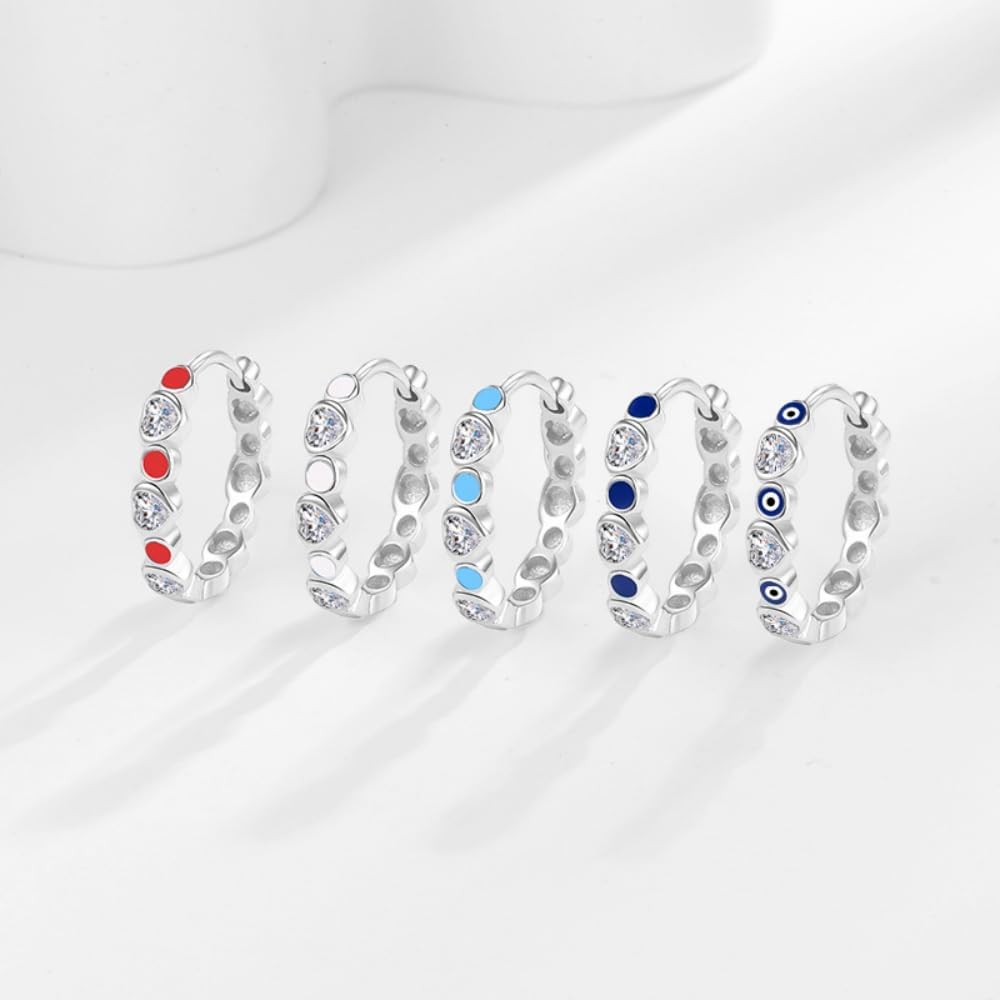 Evil Eye Trendy Small Hoop Earrings for Women Cubic Zirconia Huggie Cuff Hoops Minimalist White Gold Plating Little Hoop Earrings Hypoallergenic Lightweight Hoops Christmas Valentines Gifts - Image 5