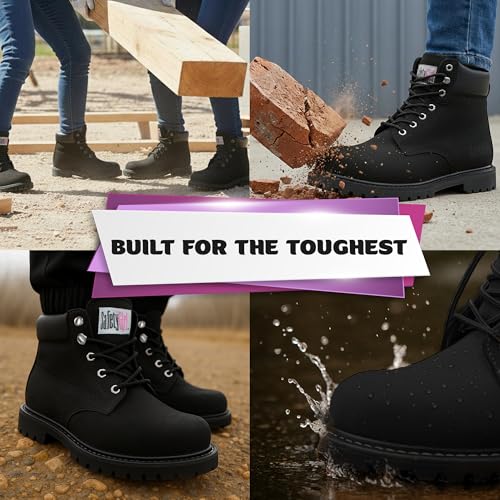 Image of Safety Girl Women's Work Boots | Water Resistant Leather Work Boots for Women | Oil & Slip-Resistant Black, Steel Toe Boots for Women | Premium Nubuck Lightweight and Comfortable | Black - 8M