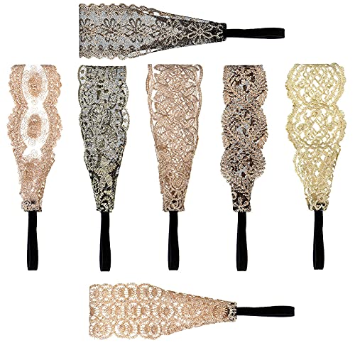 7 Pieces Lace Headbands for Women Girls Elastic Headband Non Slip Hair Bands