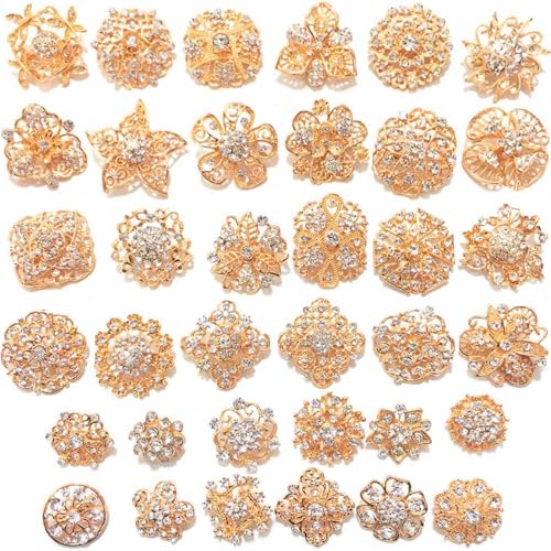 Ezing Lot 36pc Crystal Flower Brooches Pins Wholesale for DIY