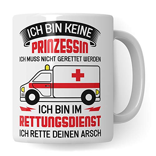 Tasse Rettungsdienst Sanitäterin, Rettungssanitäterin Kaffeebecher Notärztin Geschenk Frau Spruch, Krankenwagen Sanitäter Becher Geschenkidee