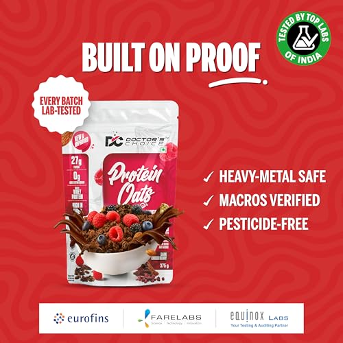 Image of Doctors Choice High Protein Oats 375g | 27g Protein Oatmeal | Dark Choco Berry Flavor | No Added Sugar | Gluten Free | High Fiber Healthy Breakfast Oats (Pack of 3)