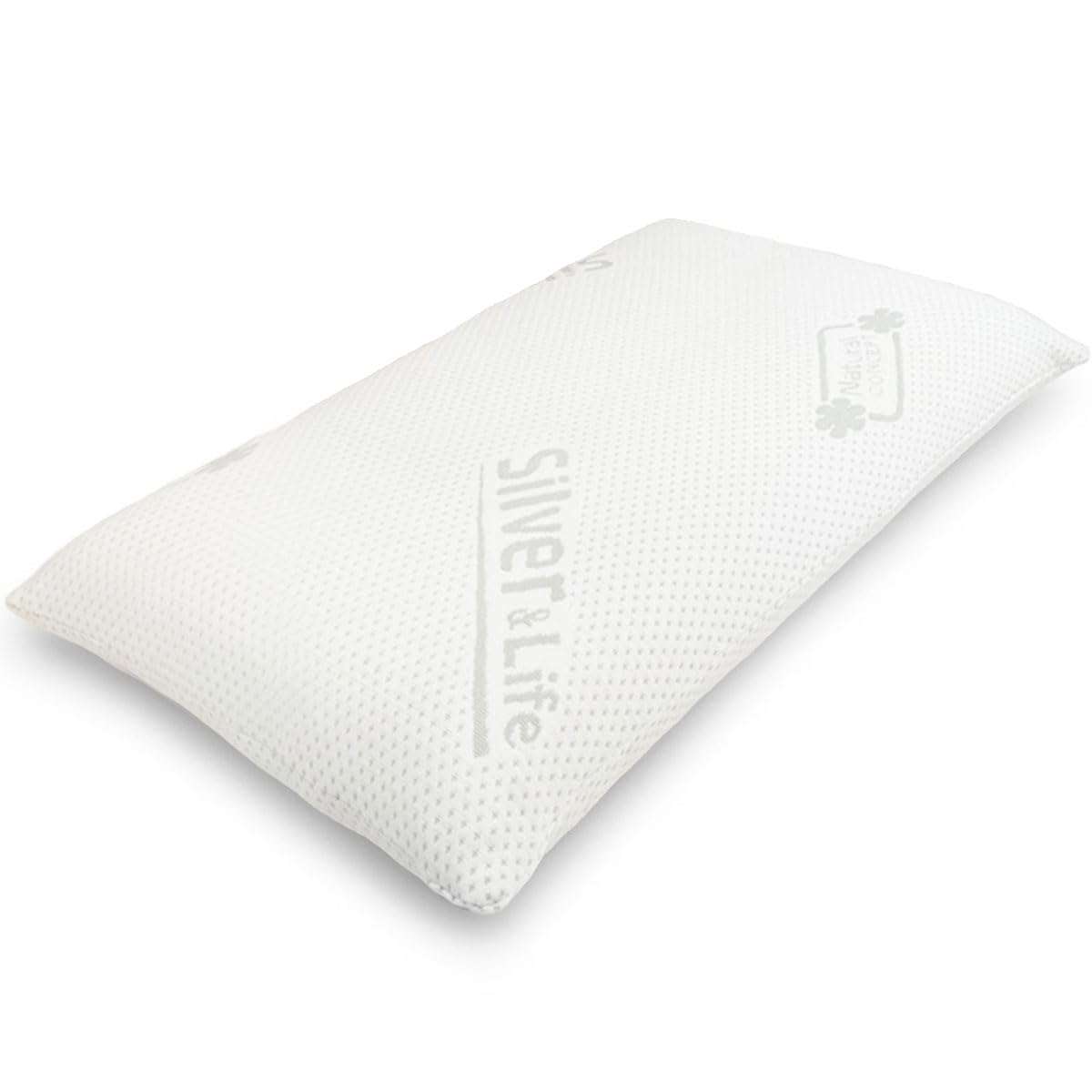 Almohada ortopédica para el cuello Silver Neck Wide – Almohada viscoelástica, almohada de espuma viscoelástica con funda Silver & Life – 72 x 42 cm – Altura 13 cm