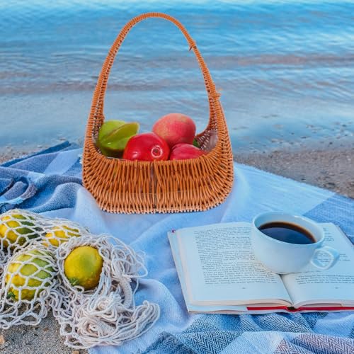 PRETYZOOM Imitation Handwoven Wicker Handbag Basket Purse Women Straw Tote Boho Tote Bag For Summer Beach Casual Vacation Chic Brown2
