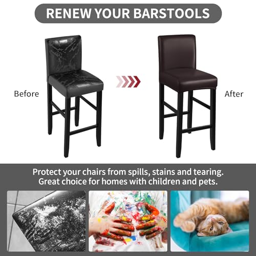 Image of YISUN Bar Stool Covers, Stretch Waterproof PU Bar Stool Slipcover Removable Washable Bar Stool Chair Covers, High Chair Cover with Elastic Bands (4 Pack, Coffee)