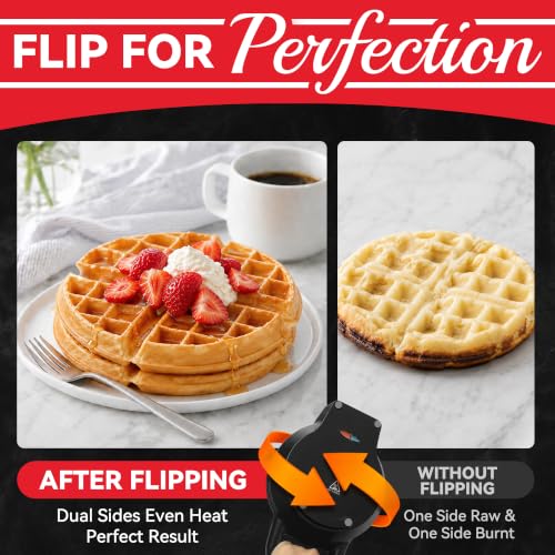 Image of SugarWhisk 6-Inch Flip Belgian Waffle Maker, Ceramic Nonstick, Graphite | 180 Flip Waffle Iron, 750W Heat, PFAS-Free Ceramic Plates, Cool-Touch Handle, Safety Lock, Batter Groove & Upright Storage