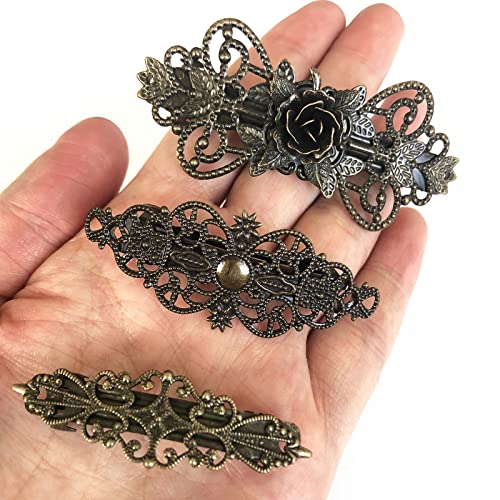 Pack of 5 Vintage Hair Clips, Vintage Bronze Hair Clips, Metal French Hair Pins for Women or Girls Valentine's Day (Roses, Vine, Crowns, Hearts, Flowers of Stars) - Image 3