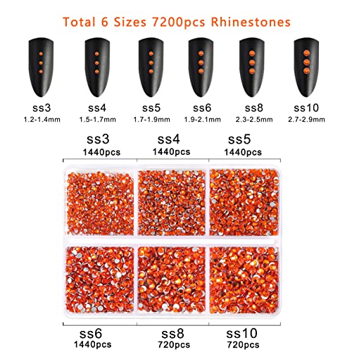 Beadsland 7200 Pcs Flatback Rhinestones for Nails,Orange Round Small Crystal Glass Rhinestones Gems for Crafts,Mixed 6 Sizes with Wax Pencil Kit,SS3-SS10,Hyacinth/Orange - Image 4