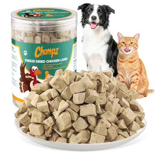 Chompz Freeze Dried Chicken Liver for Dogs and Cats High Protein Training Treats or Meal Topper Fresh Ingredient Snacks Grain Free Gluten Free 3.8 oz (Chicken Liver)