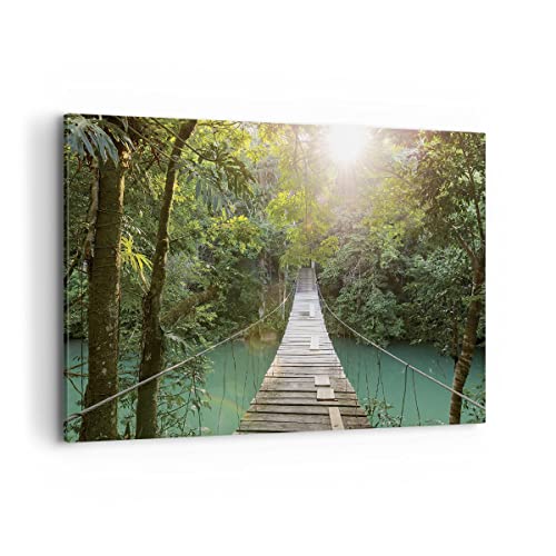 Tableau jungle moderne pont de corde grand cadre de décoration salon 120x80cm