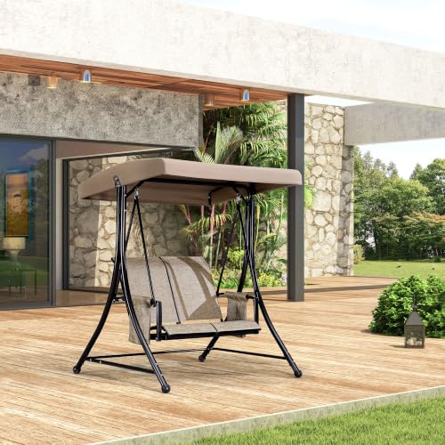 Image of PURPLE LEAF 2-Seat Deluxe Outdoor Patio Porch Swing with Weather Resistant Steel Frame, Adjustable Tilt Canopy, Beige