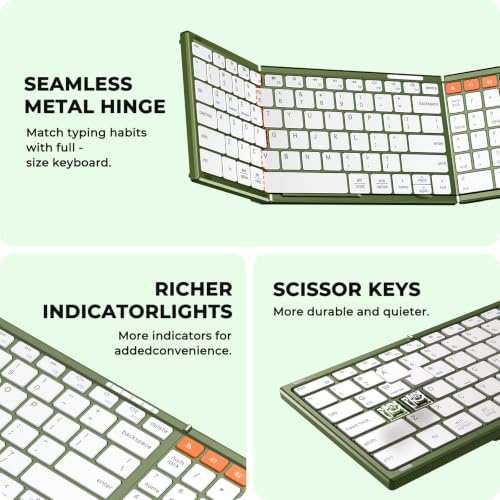 Image of MEETION Foldable Bluetooth Keyboard and Mouse, Portable Combo Green | Slim foldable keyboard and mouse set with a soft travel pouch, rechargeable and multi-device connection for work on the go