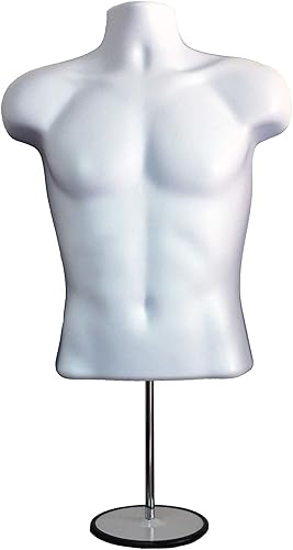 Miniatura 8 de DisplayTown - Juego de torso de maniquí blanco para hombre y mujer, con forma de vestido con espalda hueca, con clips para ropa, soporte de metal