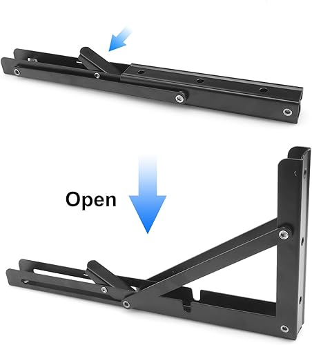 Miniatura 5 de 4 pares de 8 soportes de estante plegables de 12 pulgadas, soporte de estante plegable de metal para mesa de banco, soporte de estante resistente