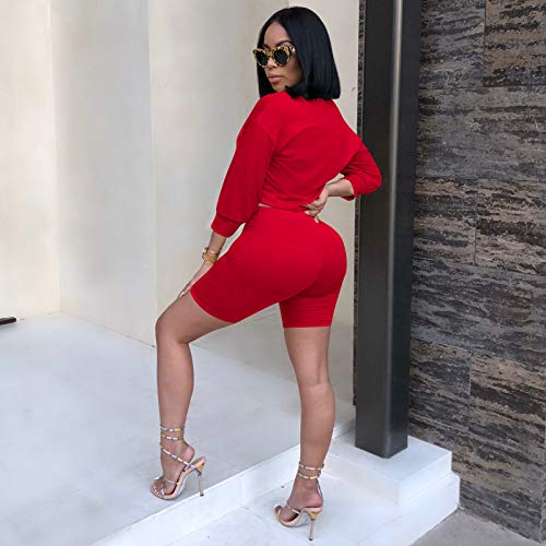 Women 2 Piece Short Set Sexy Outfits for Women Sweatsuits Matching Tracksuit Set Cute Loungewear Casual Clubwear Red L