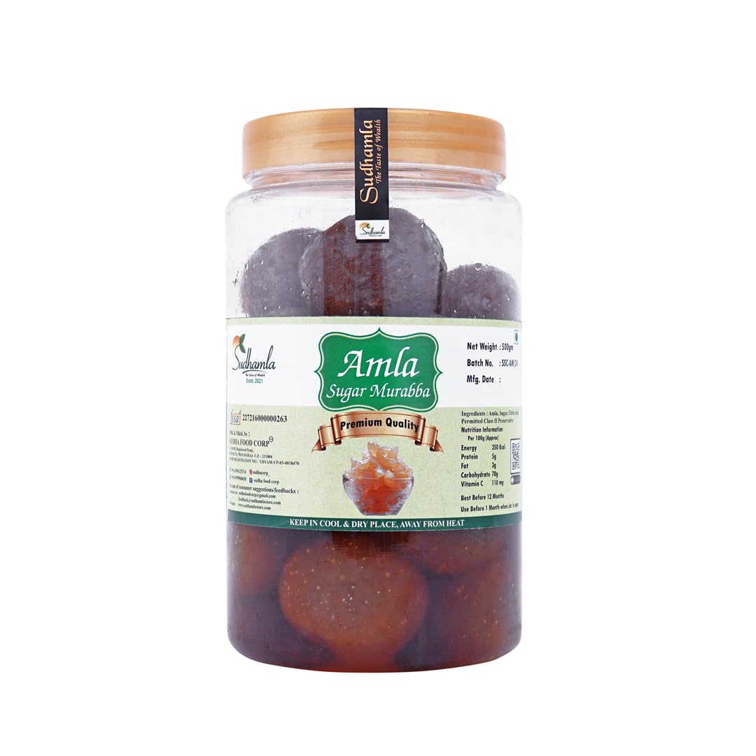 Sudhamla Amla Murabba - 100 gm | Homemade & 100% Natural | Immunity Booster Pickled Gooseberry | Without Sugar Syrup | Fresh, Healthy, and Natural Ingredients | Pet Jar Packaging