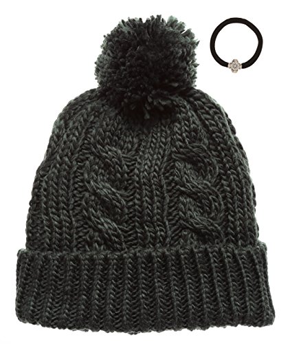 Women's Oversized Cable Knit Beanie Hat With Pom Pom | Fleece Lined, Thick & Cozy - View #3