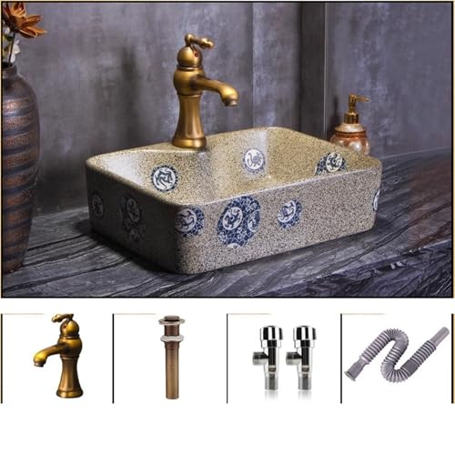 Lavabo de baño retro compacto que evita salpicaduras en encimeras con kit completo 4