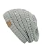Trendy Warm Chunky Soft Stretch Cable Knit Slouchy Beanie Skully, Light Mel Grey, One Size