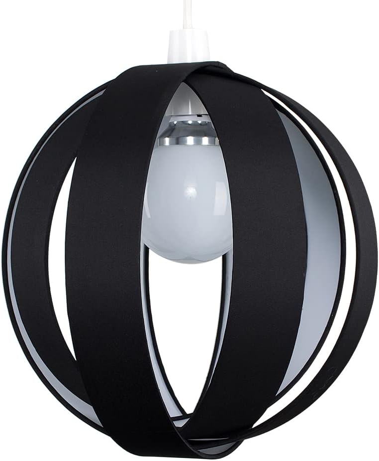 MiniSun | Modern Black Fabric Cocoon Globe Style Ceiling Light Shade | Pendant Lights, Home Décor & Improvement Essential | 29cm Shade Width