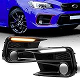 ECOTRIC Fog Lamp Bezel Trim with LED White DRL & Amber Turn Signal Fog Lights Cover Sequential LED Fog Bezel DRL Kit Compatible with 18-21 Subaru WRX STI Replacement for 57731VA380 57731VA390