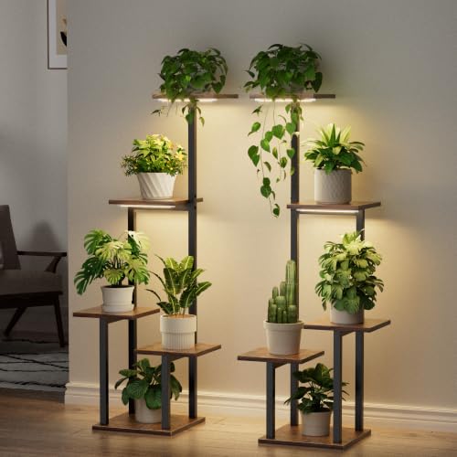 Image of LATIBELL Plant Stand Indoor with Grow Light - 2 Pack Metal Plant Shelf for Indoor Plants Multiple, 6 Tiered Corner Plant Stand Shelves, Plant Rack Display Flower Holder for Living Room Patio Balcony