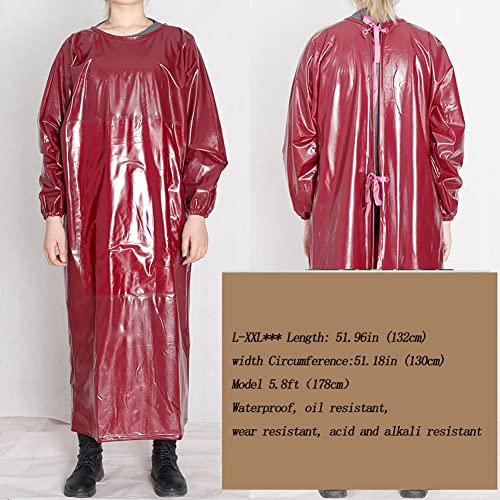 Women’s Chemical Overalls with Long Sleeve - Waterproof Splash Suit, Acid Proof Dishwasher Apron(L-XXL, Burgundy) - Thumbnail 5