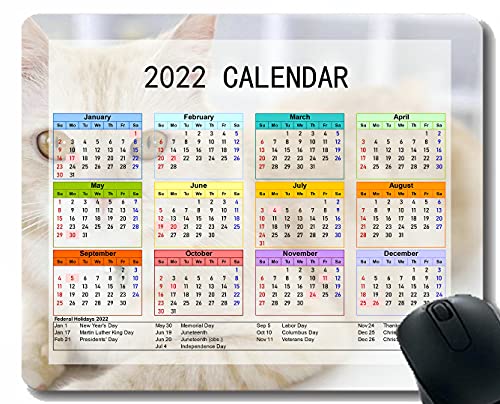 Gaming Podkładka pod mysz 2022 Rok Kalendarz z wakacje, Cat Down Paski Light Light Anti-Slip Gumowy podkładka z wytrzymałymi zszytymi krawędziami