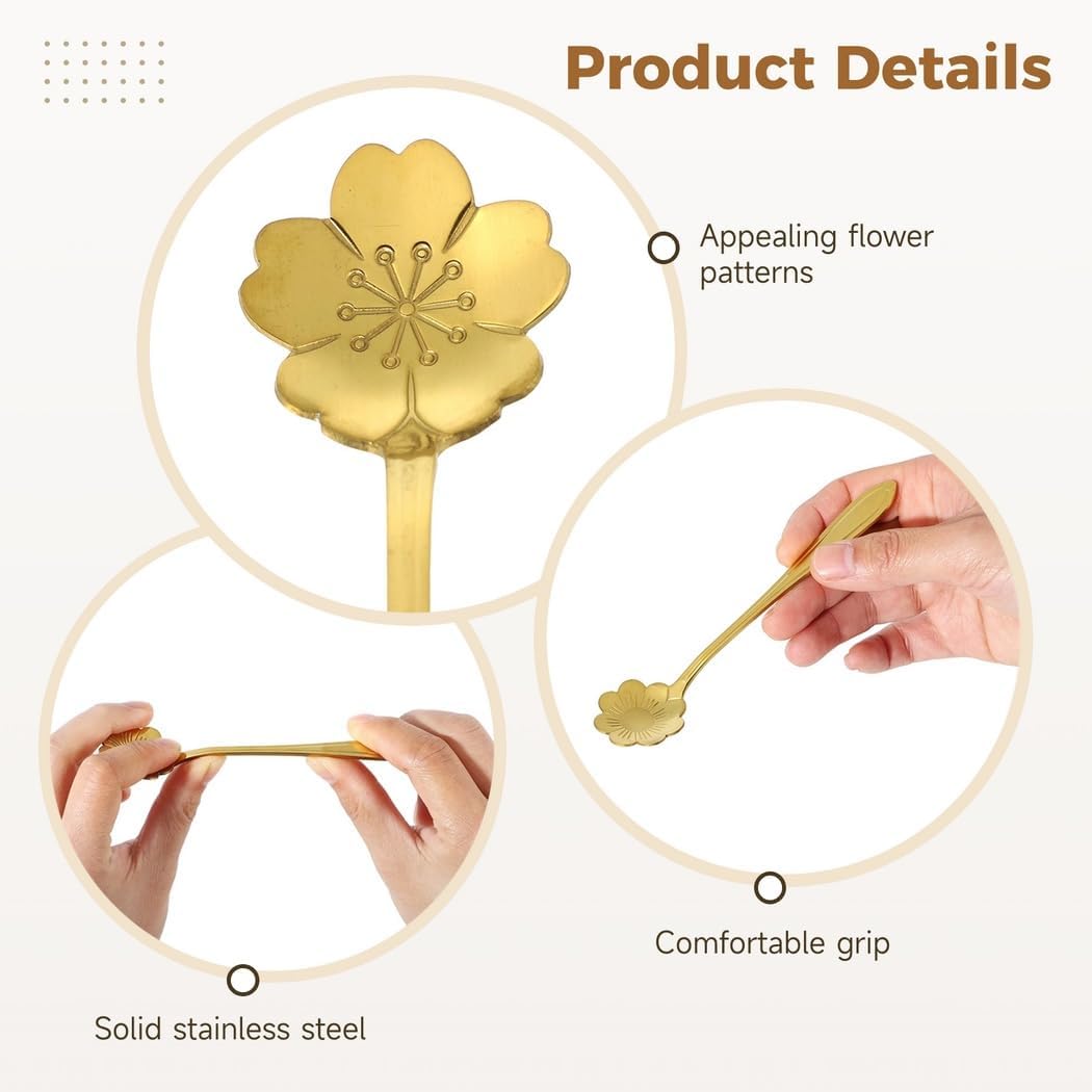 Teaspoon Coffee Cute Tableware Mini, Stainless Steel Sugar Coffee Spoons Stirring, Fourty Pcs Flower Spoons Dessert Golden, Cafe Bar Tea Small Spoons, Eight Styles