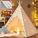 Tipi Infantil Tienda para niños con colchoneta Acolchada & Luz de Hadas- Tienda de campaña para niños y niñas de Interior y Exterior, Gris Chevron Heavy Cotton Canvas Teepee (165 cm de Altura)
