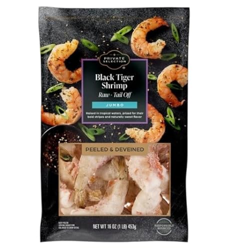 Black Tiger Jumbo Shrimp, Raw, Peeled and Deveined, Tail-Off, 16