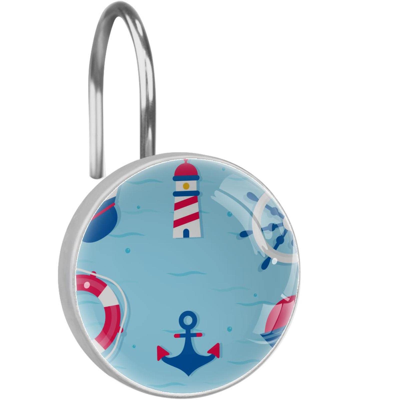 Crochets pour rideau de douche anti blocage anneaux en cristal phare bleu ancre