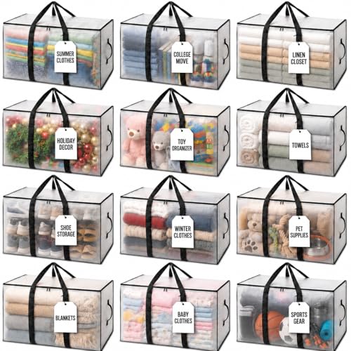 Image of ClearSpace Heavy Duty Moving Bags or Storage Bins with Lids, Clear, 12 Pack