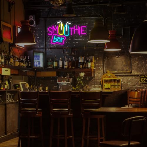 Image of Looklight Smoothie Bar Neon Sign, Drink Words Neon Signs for Wall Decor,Pink Letter LED Neon Light Bar Sign, Light Up Signs for Store Beverage Cool Smoothie Bar Shop