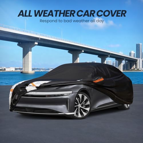 Image of Multi-Layer Car Cover Custom Fit for Lucid Air(EV) (2021-2026), 100% Waterproof All Weather for Automobiles, Gift with Towel, Heavy Duty Car Covers for Rain Sun UV Protection with Door Zipper.