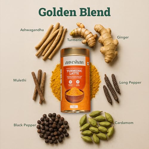 Image of Anveshan Turmeric Latte 100g | Healthy Ayurvedic Remedy with Ashwagandha Mix for Golden Milk | Haldi Mix