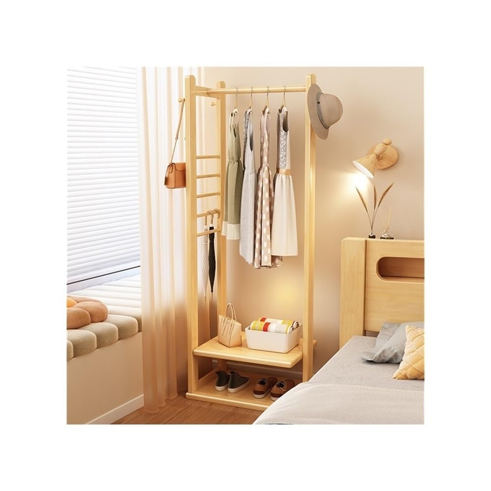 AILIUXIAOYAN Coat Rack Solid Wood Corner Coat Rack Floor Bedroom Household Clothes Hanger Corner Rack Small Apartment Coat Rack Storage Rack(Wood Color)