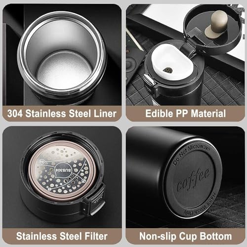 Image of Stainless Steel Coffee Mug 500 Ml Double Wall Travel Thermos Tea and Coffee Mug Bottle Tumbler with Lid Strainer Hot & Cold for 6 Hours