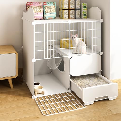 Cage pour chat intérieur anti-odeur avec espace litière et double étage