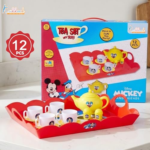 Image of Disney Mickey Mouse Tea Playset-12-Piece Kids Tea Party Set with Electronic Kettle, Boiling Sound & Light Effects-Educational Pretend Play Kitchen Toy for Toddlers, Boys & Girls Aged 3+