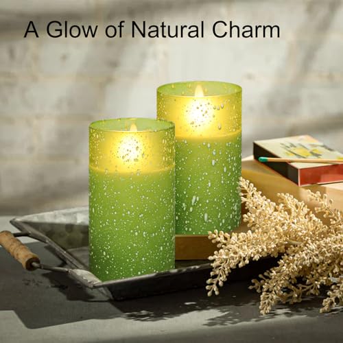 Image of Green Flameless Candles with Remote, LED Flickering Battery Operated Pillar Candles with Time, Safe for Home Decor, 3 Sizes (3x4, 3x5, 3x6), No Flame, Ideal for Parties and Events