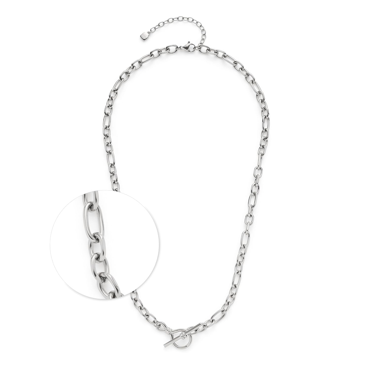 JEWELS BY LEONARDO Collar Elisabeth • Cadena de ancla corta de acero inoxidable plateado • Cadena de eslabones de diferentes formas • 45-50 cm de longitud • Regalo de joyas para mujer • 024847, 45 cm,